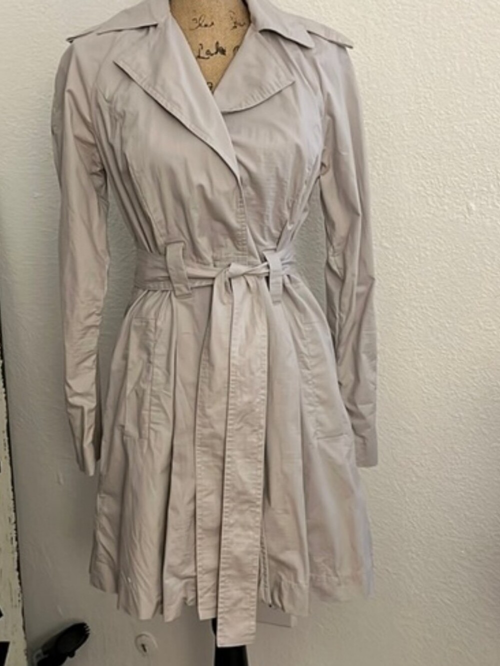 CAbi Light Gray Tie-Waist Trench Coat